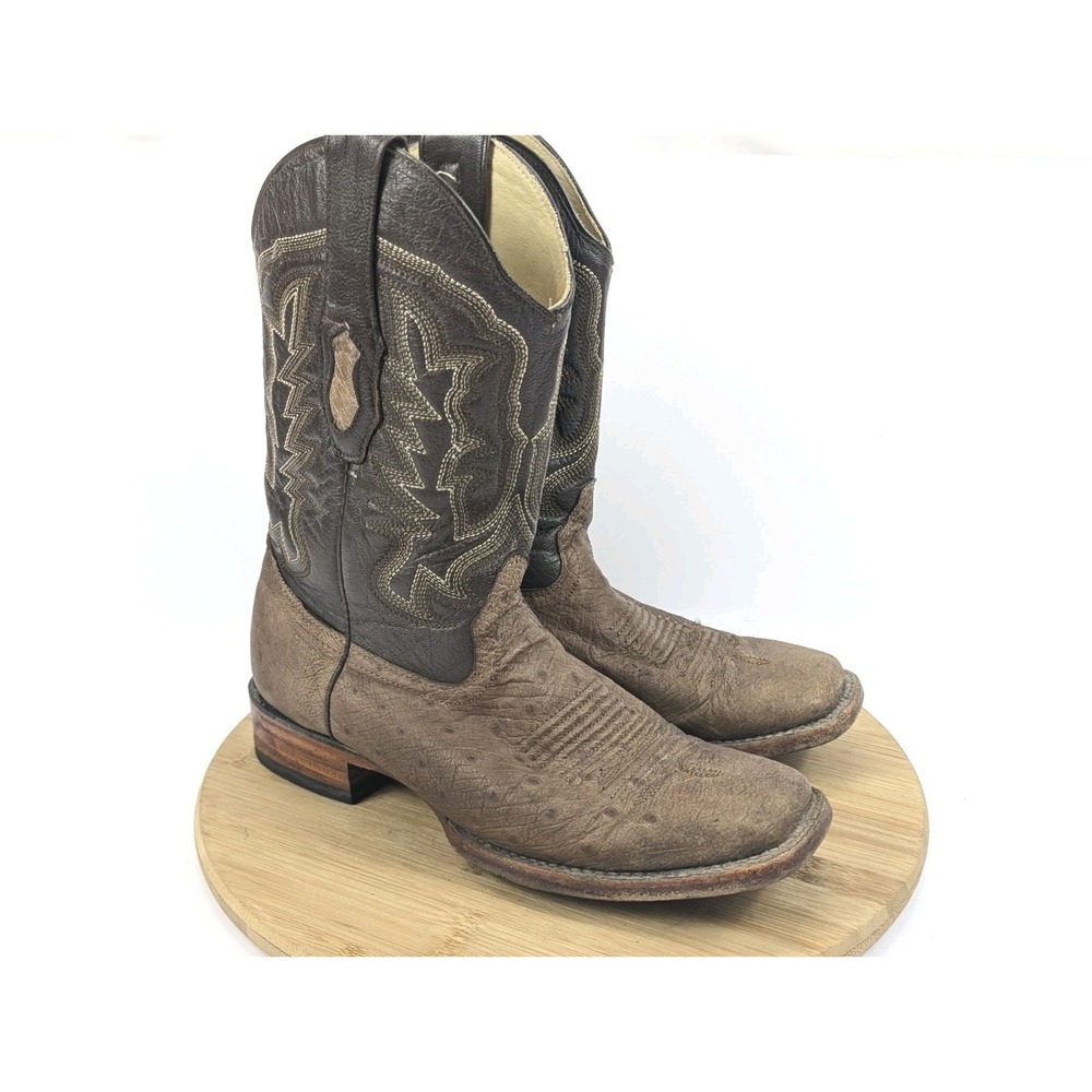 Los Altos Mens Brown Genuine Full Quill Ostrich Square‎ Toe Western Boots 7.5 EE